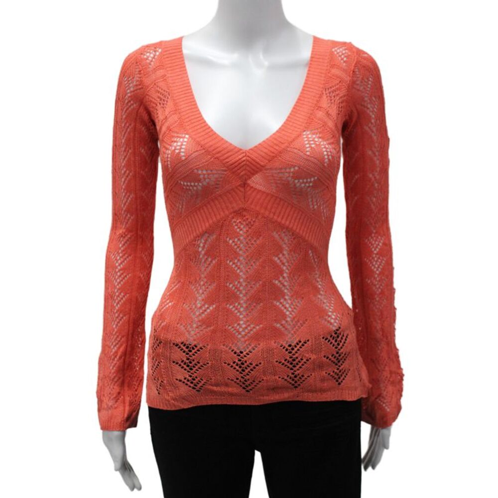 Cache Women Pullover V-Neck Long Sleeve Tussah Silk Geometric Bohemian Size XS